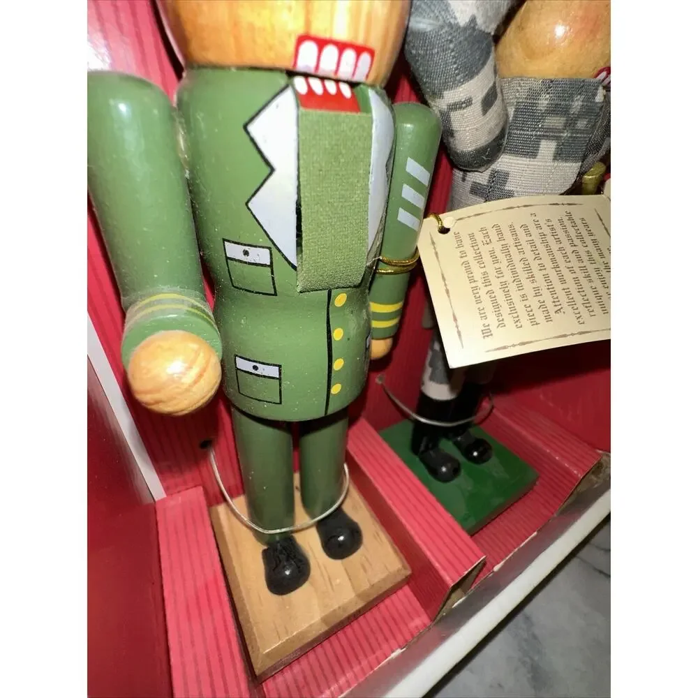 2 NEW 2010 Handmade Military Soldier Nutcracker‎ Set Marines Army Hand Numbered